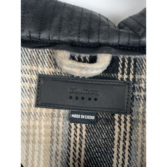 Blank NYC Checked Out Plaid Poncho Cape Jacket Quarter Zip Vegan Leather Collar - Picture 4 of 12